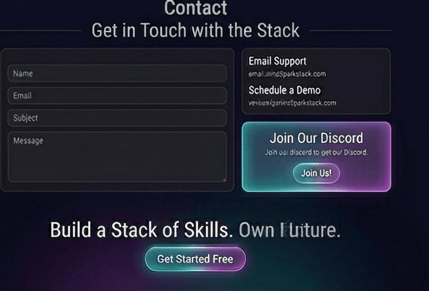 Reference-style contact and Discord panel for MindSparkStack