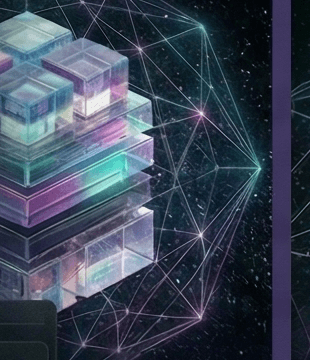 Glowing stacked cube system over a network grid